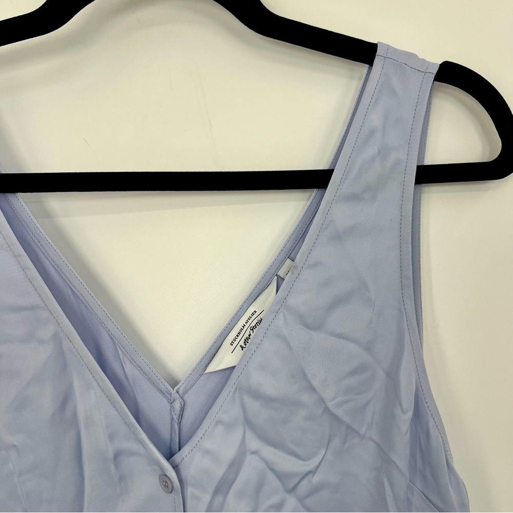 & Other Stories Eco Cupro Button Up Sleeveless Mini Shift Dress Blue EU 36 US 6 - Picture 10 of 11